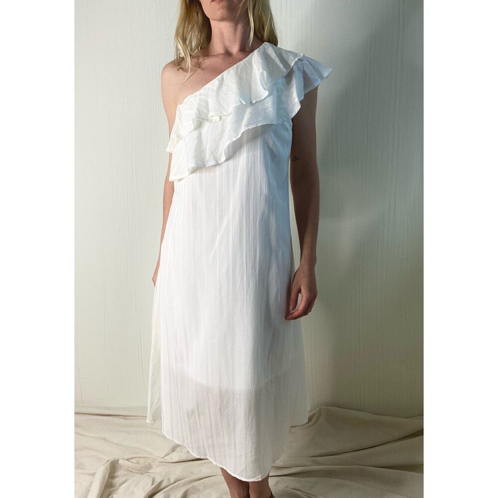 VALANI White Ruffled One Shoulder Midi Dress NWT US 0